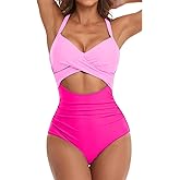 NEIOROT Women's One Piece Swimsuits Tummy Control V Neck Bikini Sexy Cutout High Waisted Bathing Suit