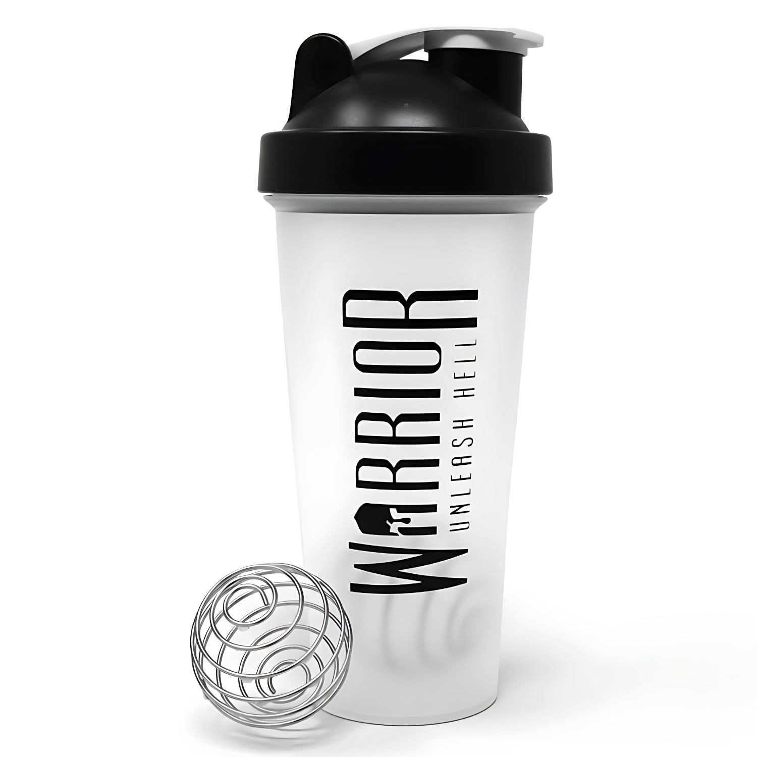 Warrior Protein Shaker Bottle, 600ml with Wire Mixball Blender – Leakproof Clear Gym Bottle for Mixing Whey Protein Shake, Smoothies, Milkshake, Juice, Supplement Drinks – BPA Free, Dishwasher Safe