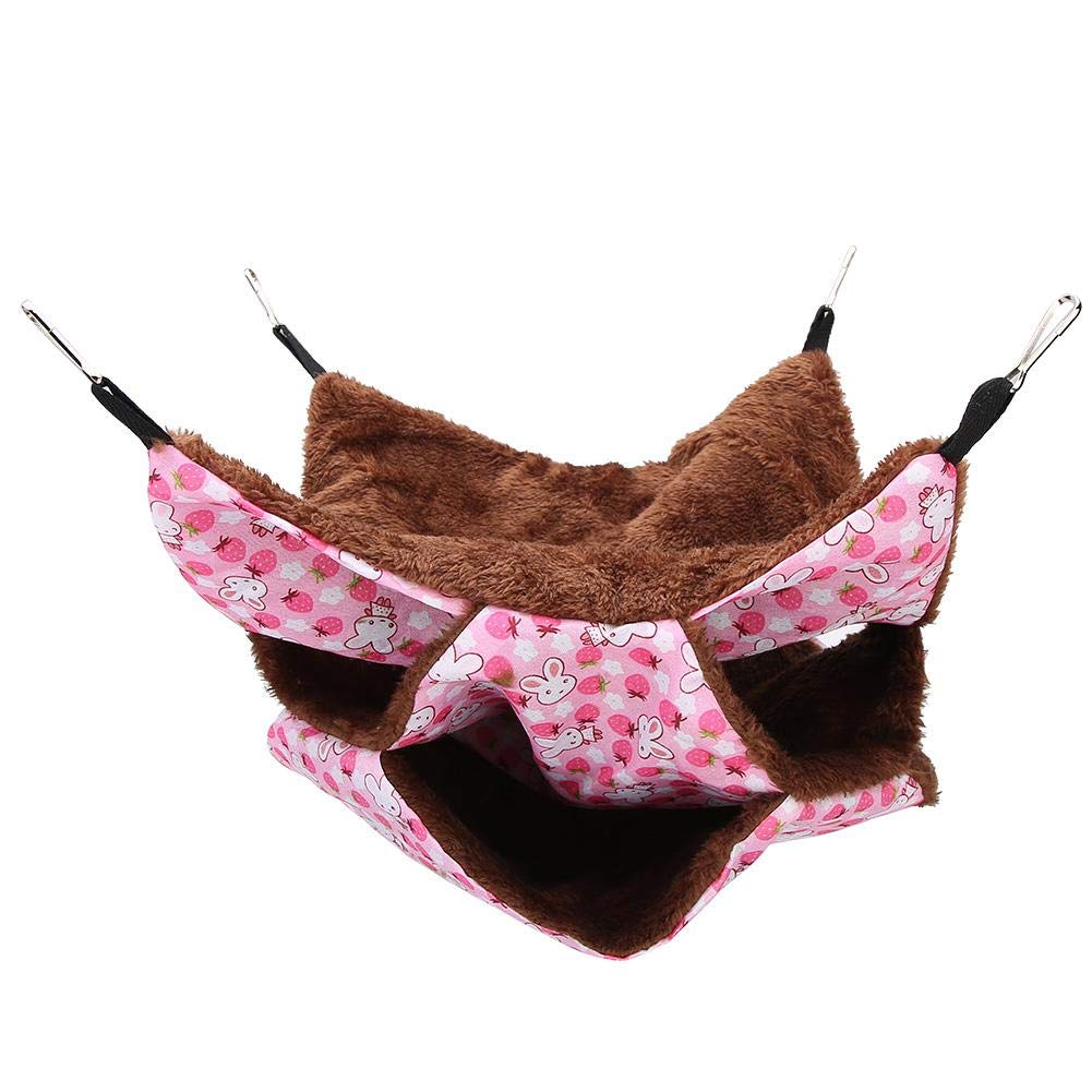 Pet Cage Hammock, Three Layer Warm Hammock Toy Swing Sleeping Bag Cage Accessories Supplies for Hamsters Rats Squirrels Chinchilla Parrots and Other Small Pets(Pink)