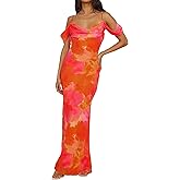MASCOMODA Spaghetti Strap Long Maxi Dresses for Women 2025 Summer Floral Sexy Bodycon Backless Formal Wedding Guest Dress