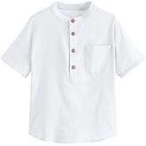 Inorin Boys Button Up Henley Shirts Short Sleeve Lightweight Summer Cotton Dress T Shirt Tees Tops One Pocket