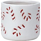 Napco Candy Cane Planter, 5.5 Inch Ceramic Holiday Tabletop Decor with Red Striped Peppermint Accents, Sweet Christmas Shelf Display