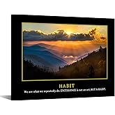 KREATIVE ARTS Motivational Quotes Canvas Wall Art - Excellence is Not an Act, But a Habit Inspirational Entrepreneur Poster - 24"x32" Framed Artwork for Office Smoky Mountain Sunrise Picture
