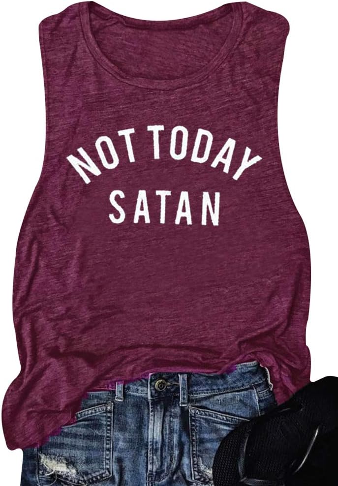 Women Not Today Satan Tank Funny Graphic Casual Sleeveless Casual Tshirt Top Vest