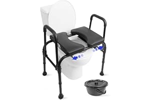 KMINA Raised Toilet Seat with Handles (Up to 400 lb), Adjustable Bedside Commode Chair for Seniors, Black - Made in Europe