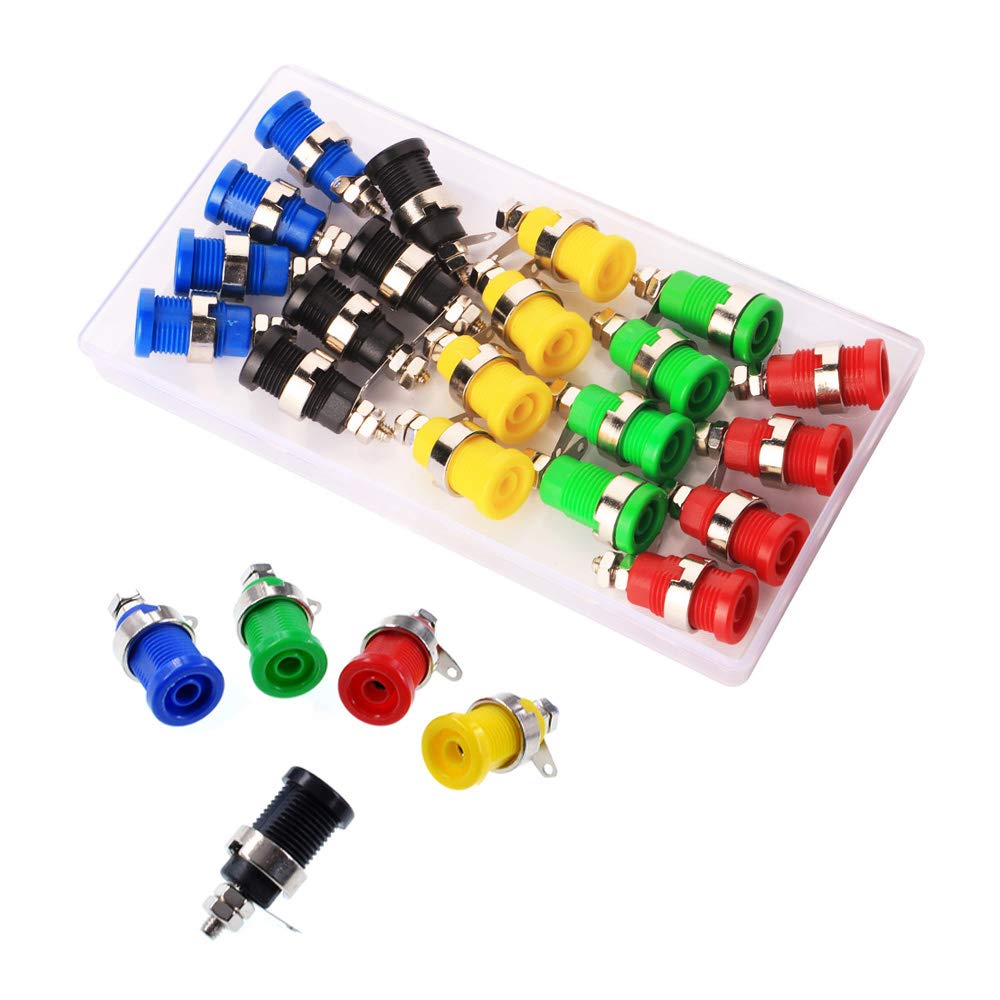 GTIWUNG Pack of 20 4 mm Banana Plugs, Female Banana Plugs, 4 mm Safety Sockets, Speaker Binding Female Post Socket Jack, 5 Colours Red/Yellow/Blue/Green/Black