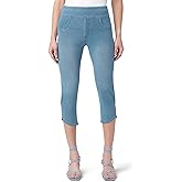 HUE Womens Super Soft Stretch High Rise Denim Capri Leggings with Tulip Hem, No Side Seams
