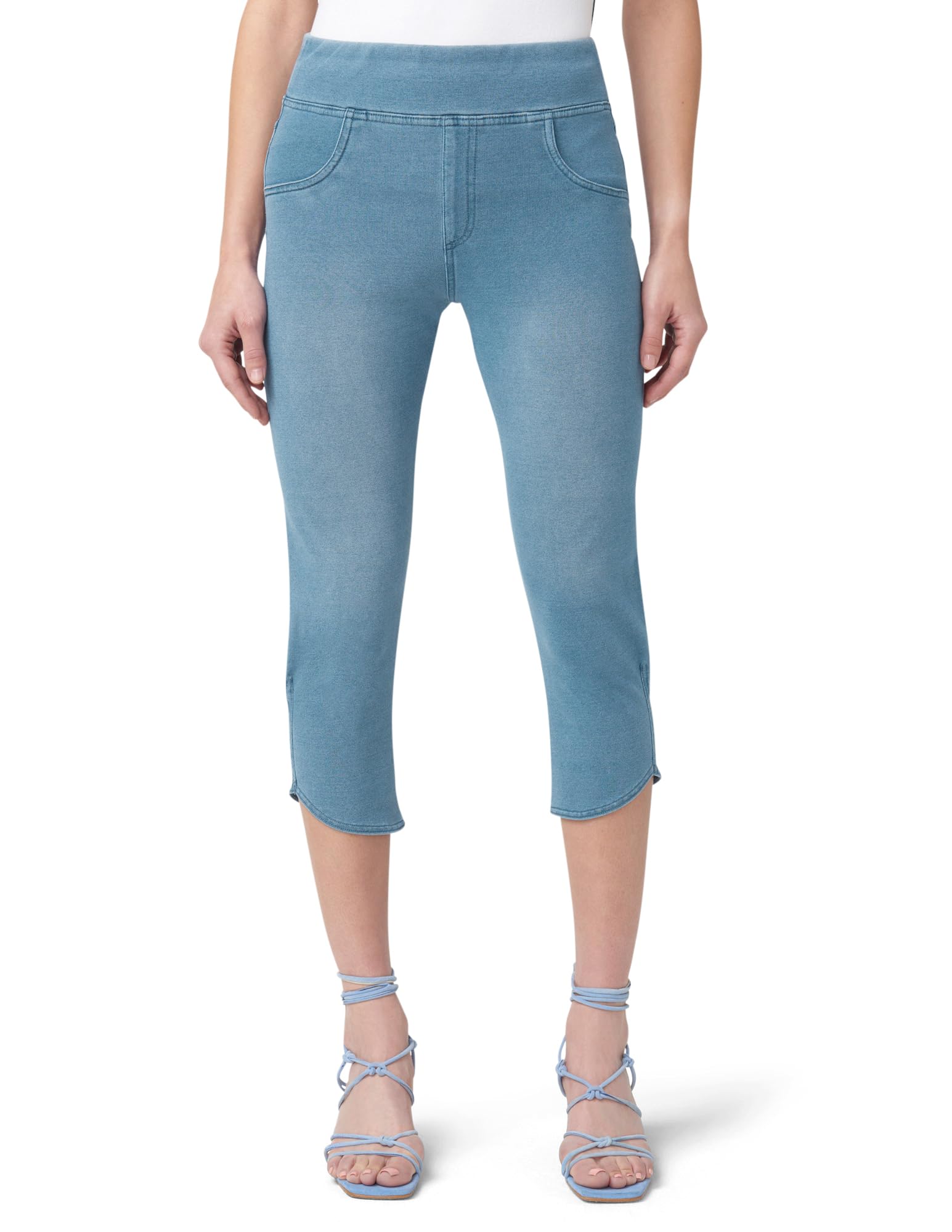 Photo 1 of * VERY USED* HUE Women's Super Soft Stretch High Rise Denim Capri Leggings with Tulip Hem, No Side Seams, Classic Light Wash SIZE M 