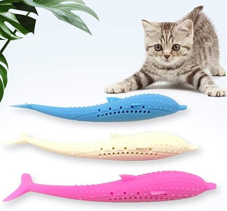 Teepao Lot De 2 Brosses à Dents En Forme De Poisson Avec Herbe à Chat Jouet à Mâcher Pour Chat Et Chaton