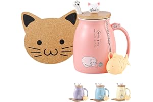 BigNoseDeer Kawaii Tea Cup with Infuser Cute Cat Mug Ceramic Coffee Mug Tea Mug Pink Cute Cool Preppy Stuff Gifts for Women Cat lover Gifts 13oz