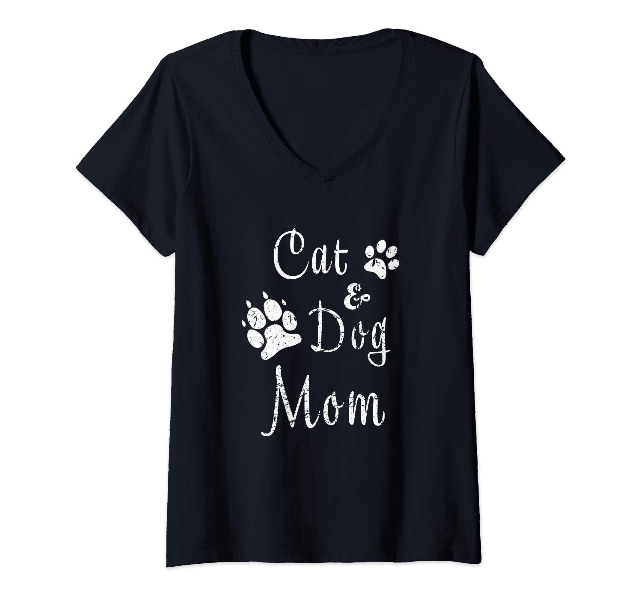 Womens Cat and Dog Mom Kitten and Puppy Mama Kitty and Pup Mother V-Neck T-Shirt