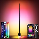 Alfolive RGB Floor Lamp, Smart LED Corner Lamp for Living Room Bedroom, 16 Million DIY Colors Standing Lamp with Music Sync App & Remote Control, Cool Modern Mood Light Ambient Lighting, Black