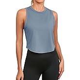 Fisoew Womens Workout Cropped Tank Tops Racerback Sleeveless Crewneck Running Yoga Active Shirts