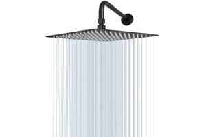 Rain Shower Head With Extension Arm, NearMoon Square Shower Heads, Large Stainless Steel Rainfall Showerhead-Waterfall Full Body Coverage (12 Inch Shower Head With 15 Inch Shower Arm, Matte Black)