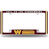 NFL Washington Commanders “Hail to The Commanders” Premium Full Color Long Lasting Zinc Alloy Chrome Plated Team License Plate Frame - 4 Screw Tag Holder with Highlighted Team Pride Cheer