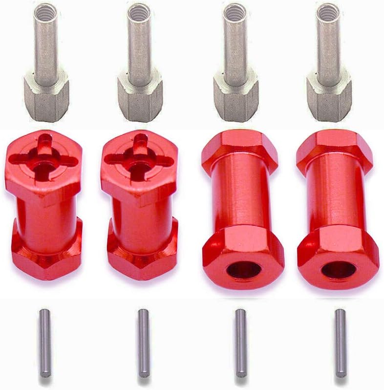 IFLYRC 12mm Wheel Hub Hex Drive Adaptor 25mm Offset Extension Combiner Coupler for 1/10 Traxxas Rustler RC Crawler SCX10 D90 (Red)