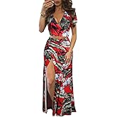 Alicharm Womens Sexy 2 Piece Outfits Floral Print V Neck Crop Top and High Split Maxi Skirt Sets