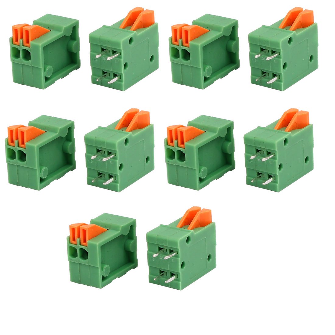 sourcing map 10pcs KF141V 150V 2A 2.54mm Pitch 2P Green Spring Terminal Block for PCB Mounting