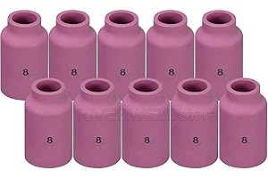 RIVERWELD TIG Gas Lens Alumina Nozzles Ceramic Cups Large Diameter 54N14 8# 1/2" 12.5mm for DB PTA SR WP 17 18 26 TIG Welding Torch Pack of 10