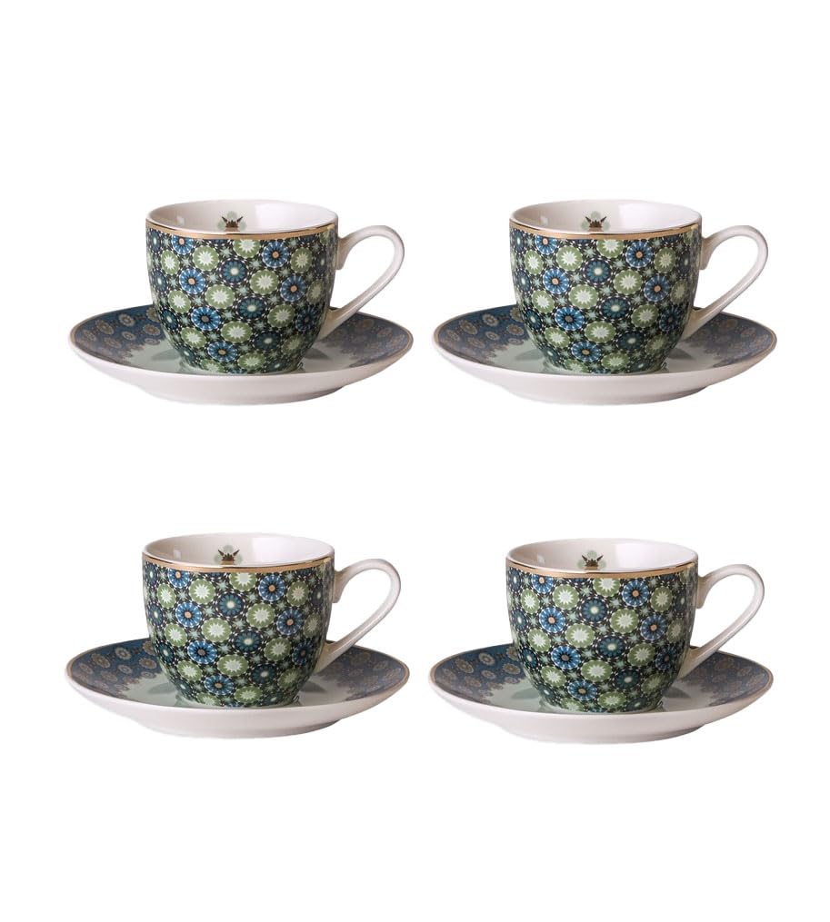 IMAGES D'ORIENT Andalusia Green Gold 8-Piece Porcelain Espresso Set Geometric Pattern Oriental Design with Gift Box