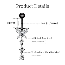 LEE&RO Black Stainless Steel Belly Ring 14G Navel