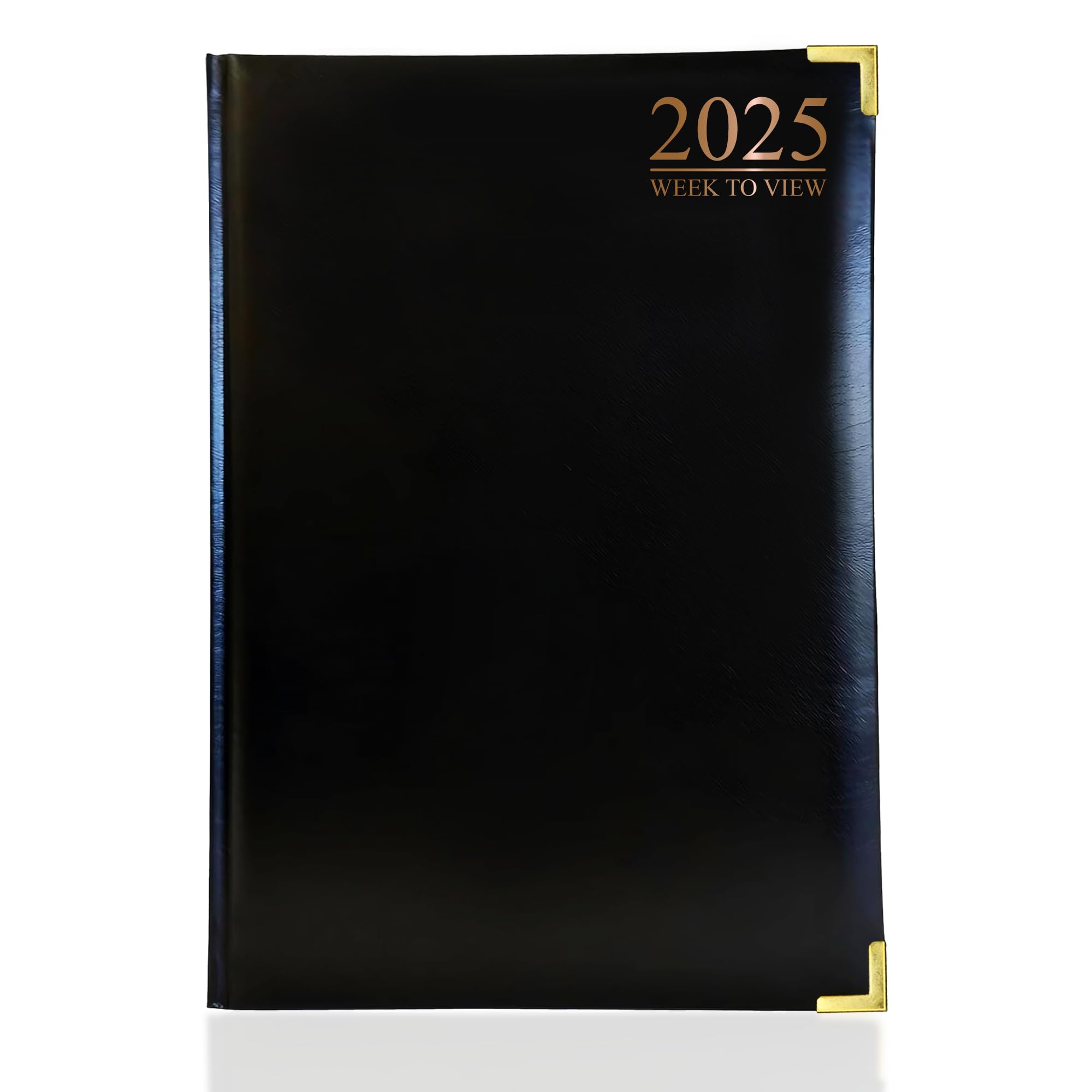G4GADGET 2025 A4 Week To View Diary Black Padded Front & Hardback Cover Gilt Edges