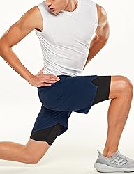TSLA Men's 2 in 1 Active Running Shorts, Quick Dry