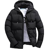 HaloPetal Men's Winter Hooded Puffer Jacket Warm Zip‑Up Outerwear Coat