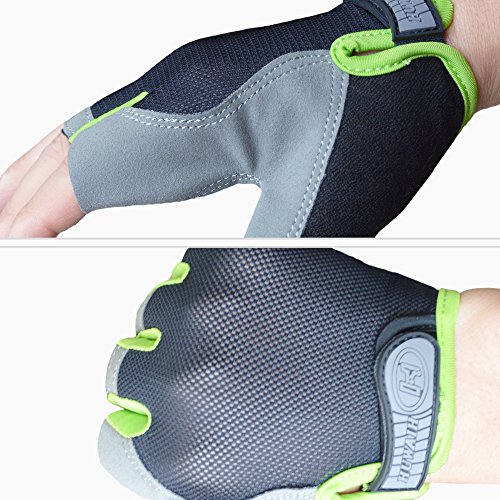 HuwaiH Cycling Gloves Men's/Women's Mountain Bike Gloves Half Finger Biking Gloves Anti Slip Shock Absorbing Gel Pad Breathable Cycle Gloves (Black Green, Large)