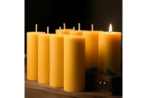 MOSROAD 8 Packs Beeswax Candles, 2x5 Inch Natural Beeswax Pillar Candles, 400-Hour Total Long Burn Time, Organic Emergency Candle for Home Decor, Gift Sending, Smokeless & Dripless