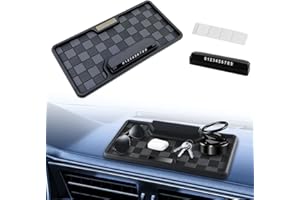 NHHEO Car Anti Slip Mat Dashboard Tray Decorations Sticky Pad Multi Functional Thicken Washable Checkerboard Design with Universal Number Plate for Aromatherapy Sunglasses Key(Black&Gray)