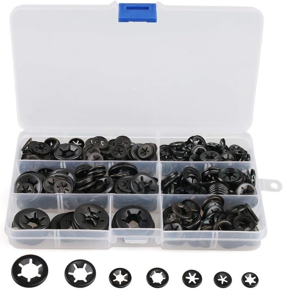 Internal Tooth Quicklock Starlock Locking Washers, 500 Pieces Metric M3 M4 M5 M6 M8 M10 M12 Black Oxide Finish Quick Speed Locking Fasteners Assortment