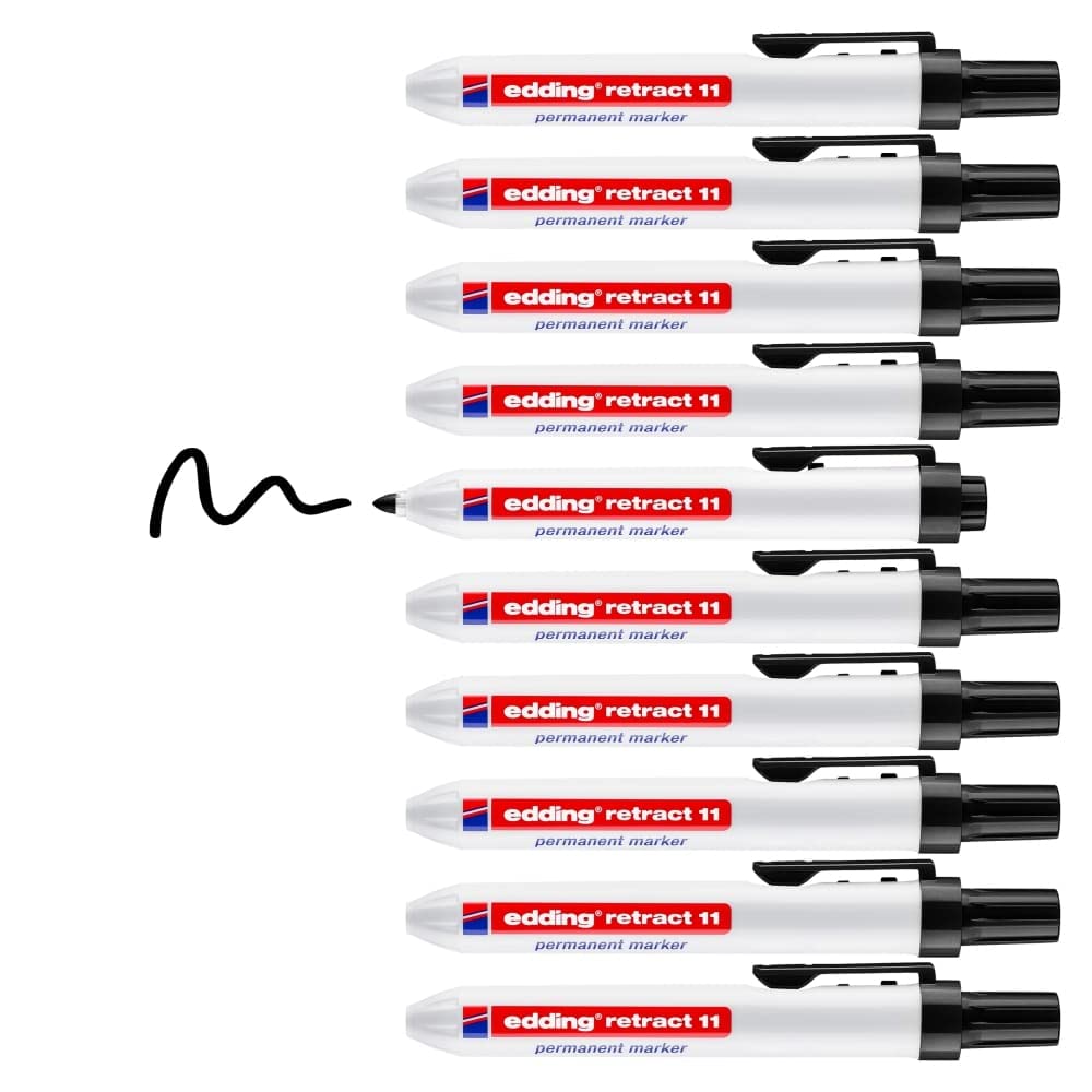 edding retract 11 permanent marker - black - box of 10 - bullet nib 1.5-3 nm - waterproof, quick-drying - permanent marker for easy single-handed operation - for cardboard, plastic, wood, metal, glass