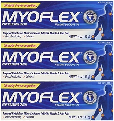Myoflex Odorless Pain Relieving Cream, 4-Ounce Tubes (Pack of 3) by Myoflex