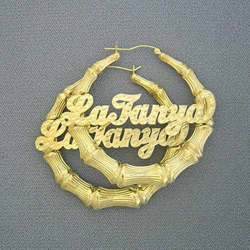 Amazon.com: 10k Gold Personalized Diamond Cut Name Hollow Bamboo Hoop