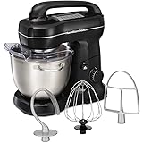 Hamilton Beach Electric Stand Mixer, 4 Quarts, Dough Hook, Flat Beater Attachments, Splash Guard 7 Speeds With Whisk, Black W