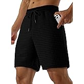 JMIERR Mens Sweat Shorts Casual Stretch Elastic Waist Waffle Workout Gym Short 7 inch Inseam Running Short with Pocket