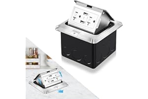 Vagueior Recessed Floor Electrical Outlet Kit,Waterproof Electrical Outlet Covcer Box,Hidden 4.8A USB+20A Tamper-Resistant Receptacle Outlet with Slow Elastic Damping ，ETL Certified,Silver (1 Pack)