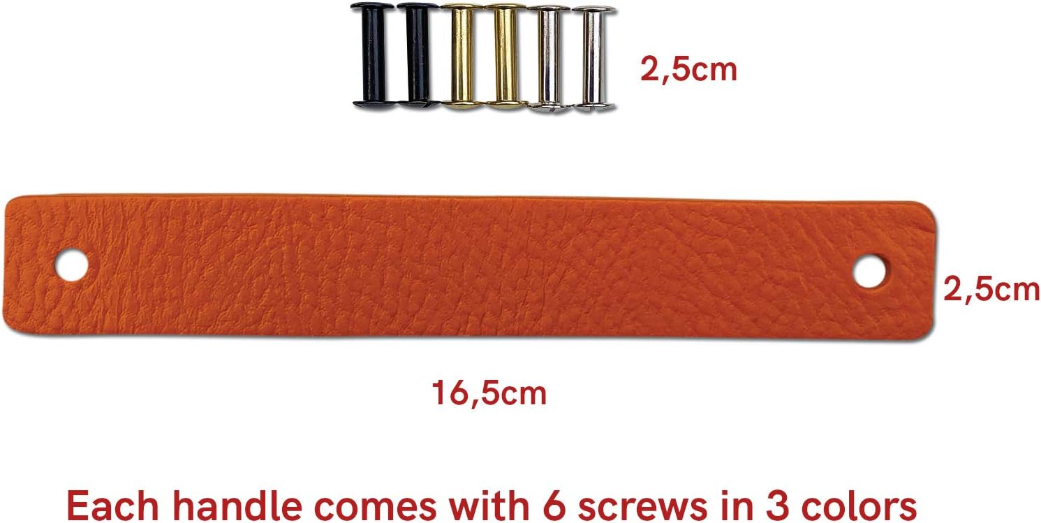 Brute Strength, Leather Handles for Furniture, Orange, 6 pcs, 16,5 x 2,5 cm, Cabinet Handle, Door Handle for Kitchen Bathroom - Image 4