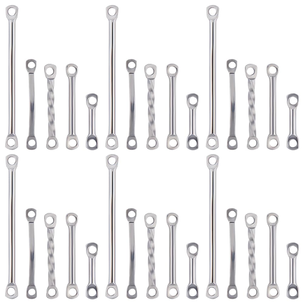 Beebeecraft 1 Box 100Pcs Stainless Steel Bar Link Connectors 5 Style 2-Hole Stick Strip Connectors Pendant Charms for Bracelet Necklace Jewelry Making