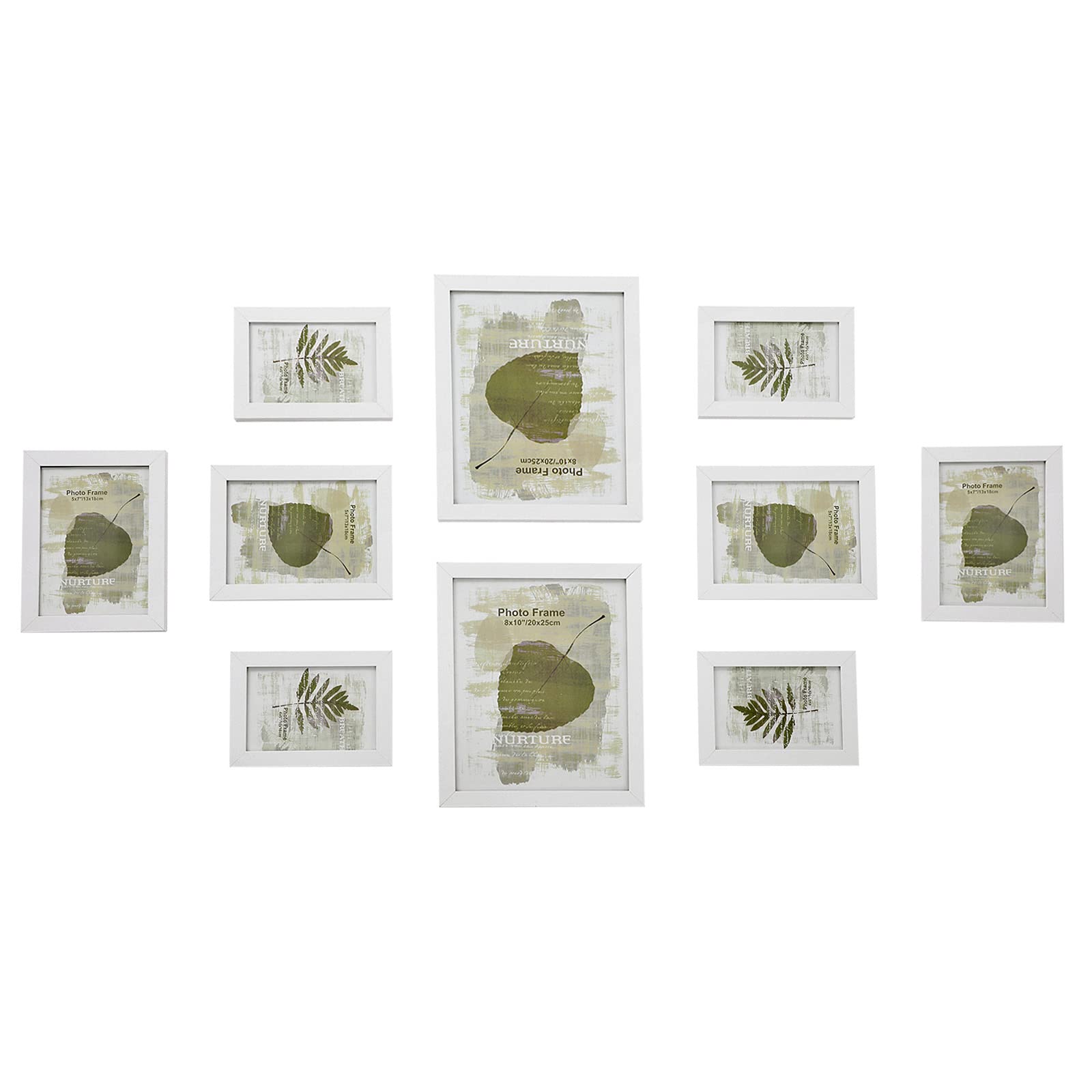 SONGMICS Set of 10 Picture Frames, Two 20 x 25 cm (8 x 10 Inches), Four 13 x 18 cm (5 x 7 Inches), Four 10 x 15 cm (4 x 6 Inches), Plastic Front, MDF, Cloud White RPF310W