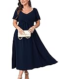 SCOMCHIC Women Plus Size Midi Dresses Short Sleeve