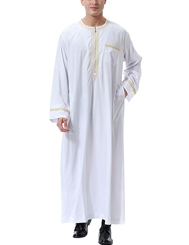 CRFASIBE Mens Thobe Muslim Clothes for Men Thobe Islamic Clothing Arabic  Dress for Men Jalabiya,White(3XL) in Dubai - UAE | Whizz Robes