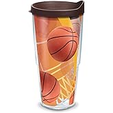 Tervis Basketballs Net & Golden Background Tumbler with Wrap and Brown Lid 24oz, clear - tritan