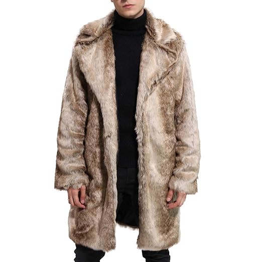 Celucke Pelzmantel Herren Lang mit Luxuriös Kragen,Männer Kunst Felljacke Herren Lange Anzug Design Wind Coat