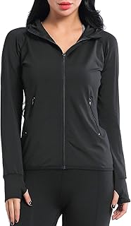 AMZSPORT Damen Laufjacke Sportjacke Langarm Kapuzenjacke Sweatjacke für Yoga Fitness