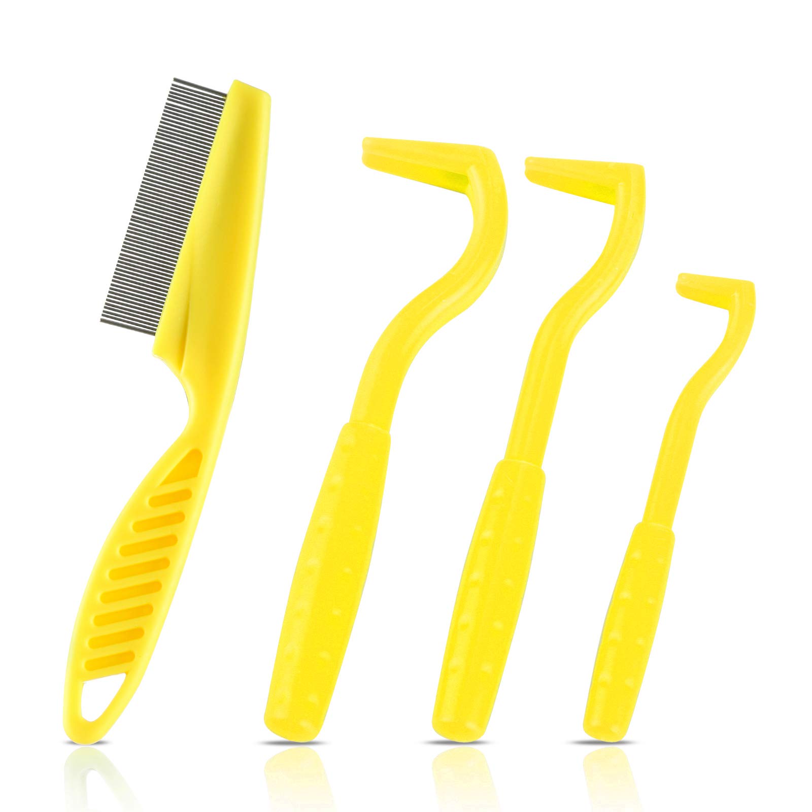 JHMY Tick Remover Tools, Flea Removal Tool Set for Dogs and Cats, Tick Hook Kit, Flea Comb (YELLOW)