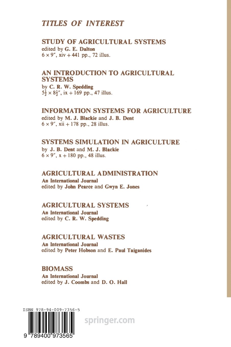 Managing Agricultural Systems Amazon De Dalton G E Fremdsprachige Bucher