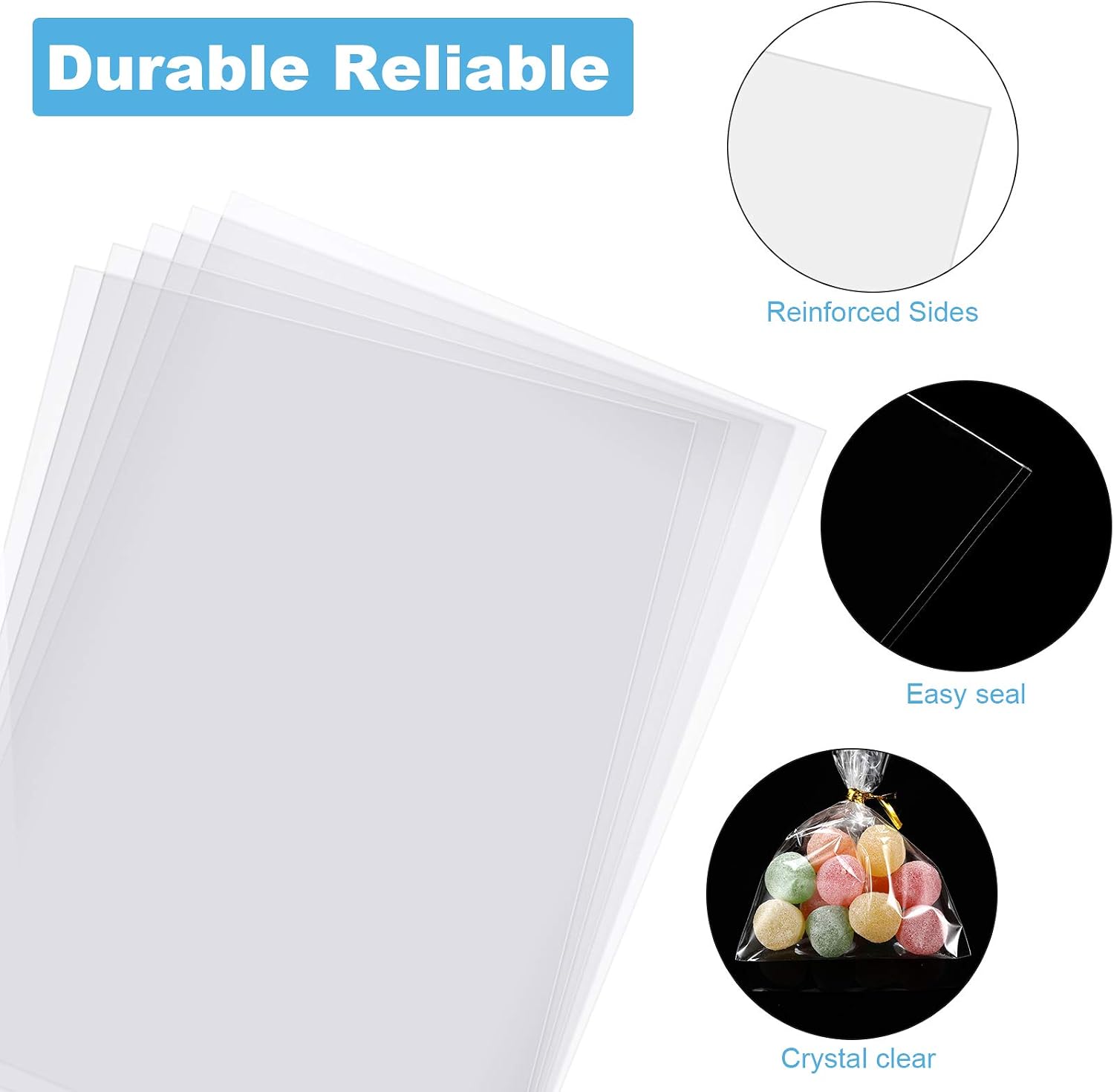 4 Sizes 200 Pieces Clear Cello Wrap Bags Cellophane Treat Bags with Mix Colors Twist Ties - Image 5