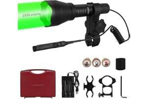 LUMENSHOOTER A10 Ultimate 1000 Lumens Green Hunting Light Flashlight with Rubber Halo Shield, Red White 850nm Infrared IR Torch, Long Range Zoomable Scope Light for Predator, Coyote, Varmint, Hog